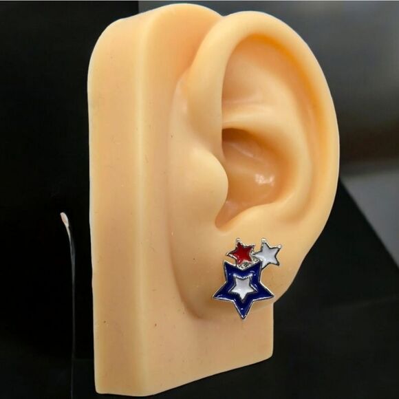 Star-Shaped American Flag Earrings Stud Post Pierced Patriotic Jewelry America - Picture 5 of 5